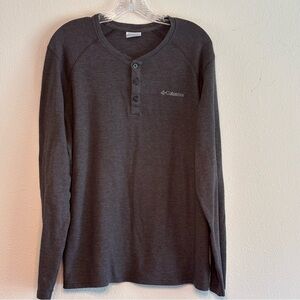 Columbia Men's Charcoal Henley Long Sleeve Shirt 3 Button Front Closure SZ M